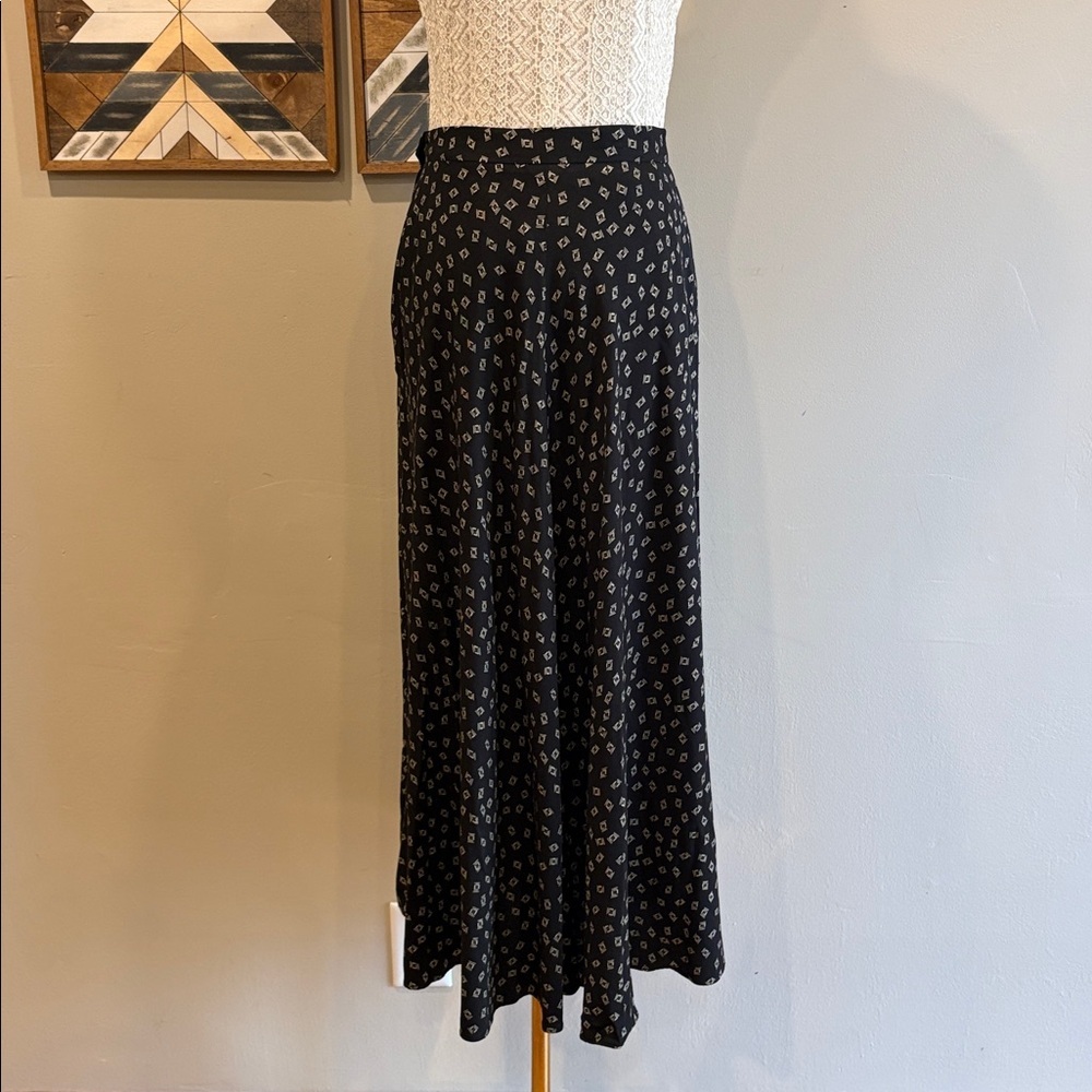 Vintage Ralph Lauren Black Patterned Maxi Skirt with Ivory Geometric Print sz 8 - Picture 7 of 11